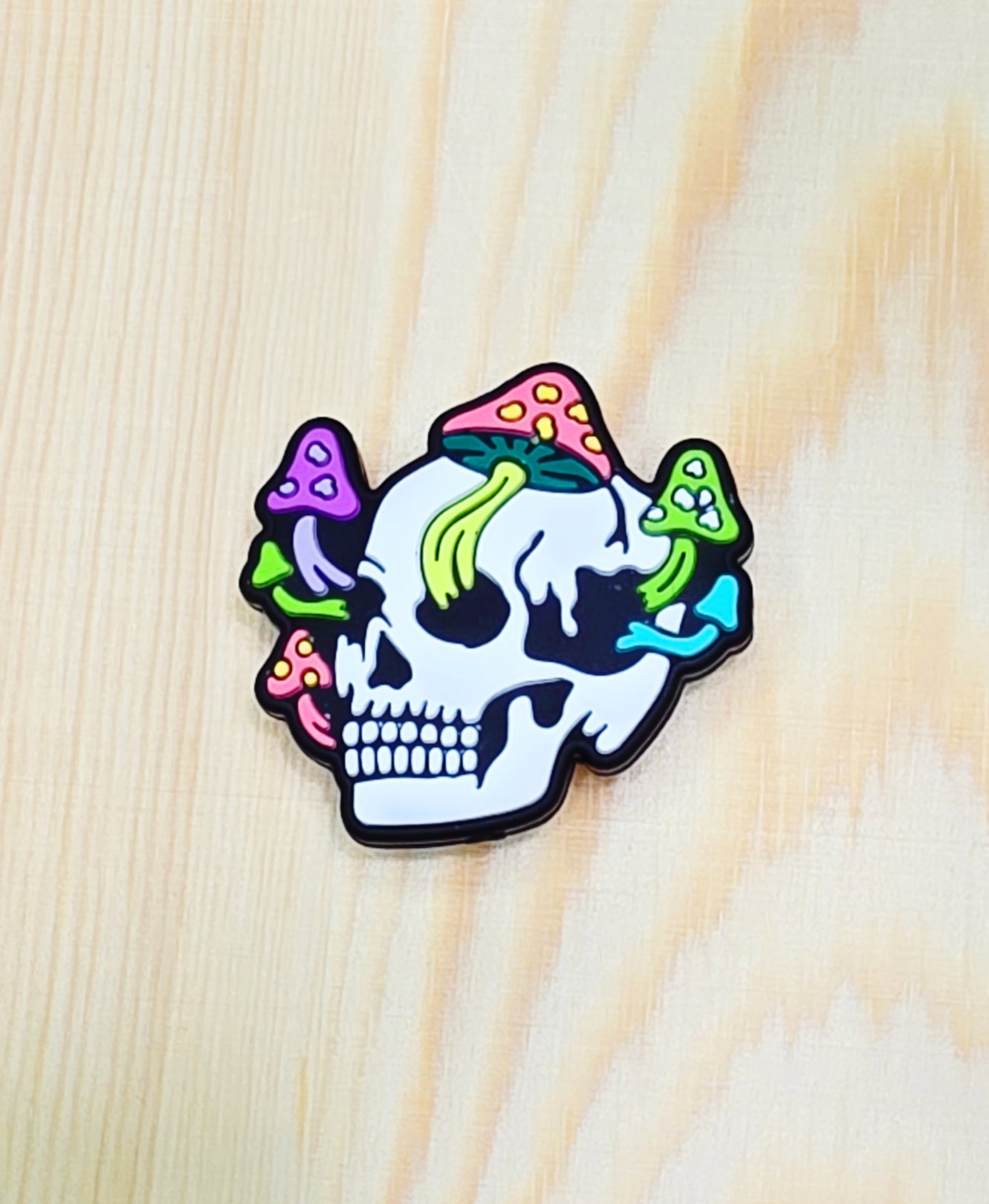 Skull with mushroom silicone focal bead - A154b