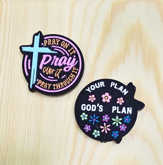 Pray on it pray over it pray through it silicone focal bead - your plan God's plan silicone focal bead double-sided- A187b