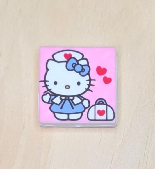 Kitty cat nurse printed silicone focal bead A213C