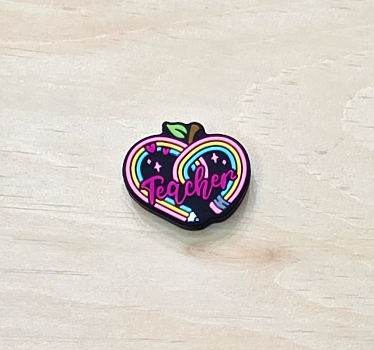 Teacher Rainbow pencil apple silicone focal bead - A100