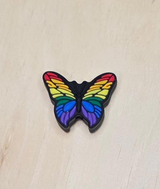 Rainbow butterfly silicone focal bead A187A