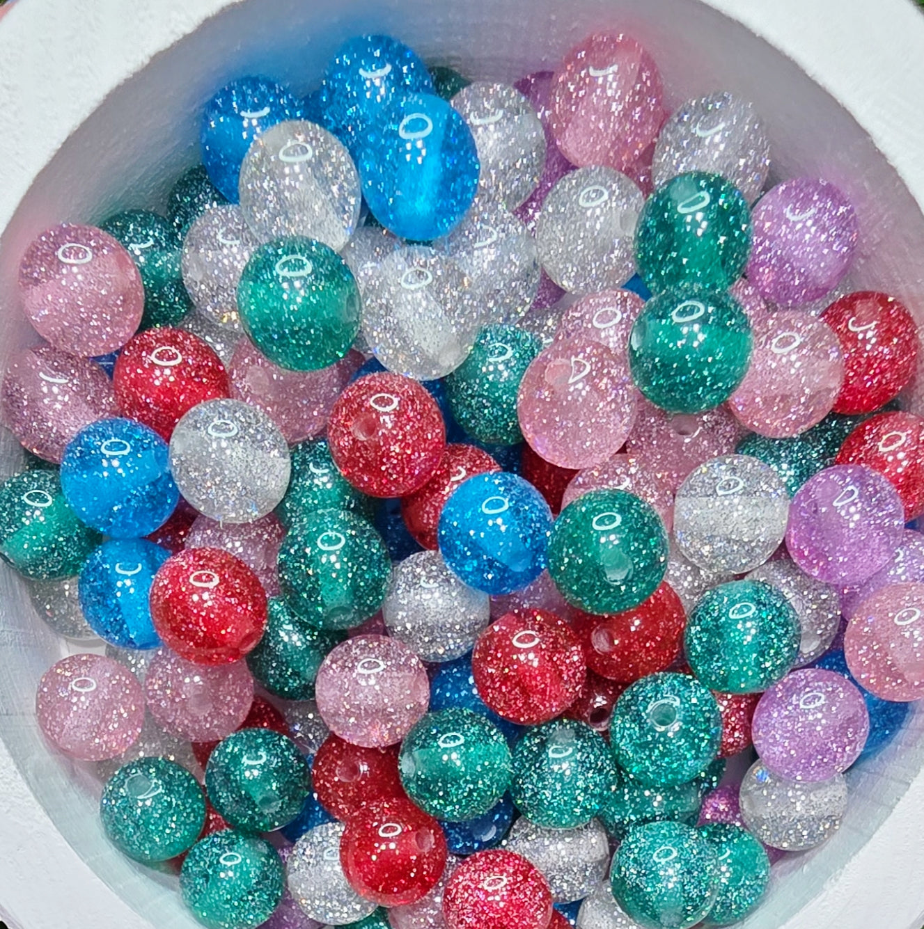 12mm acrylic beads, glitter beads, Randomly mixed, 8pcs pack