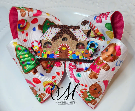 Gingerbread house Shaker hairbow