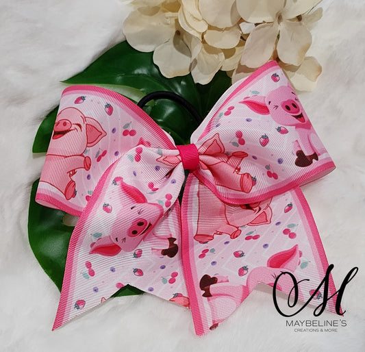 8 inch Pink Piggy Cheer hair bow