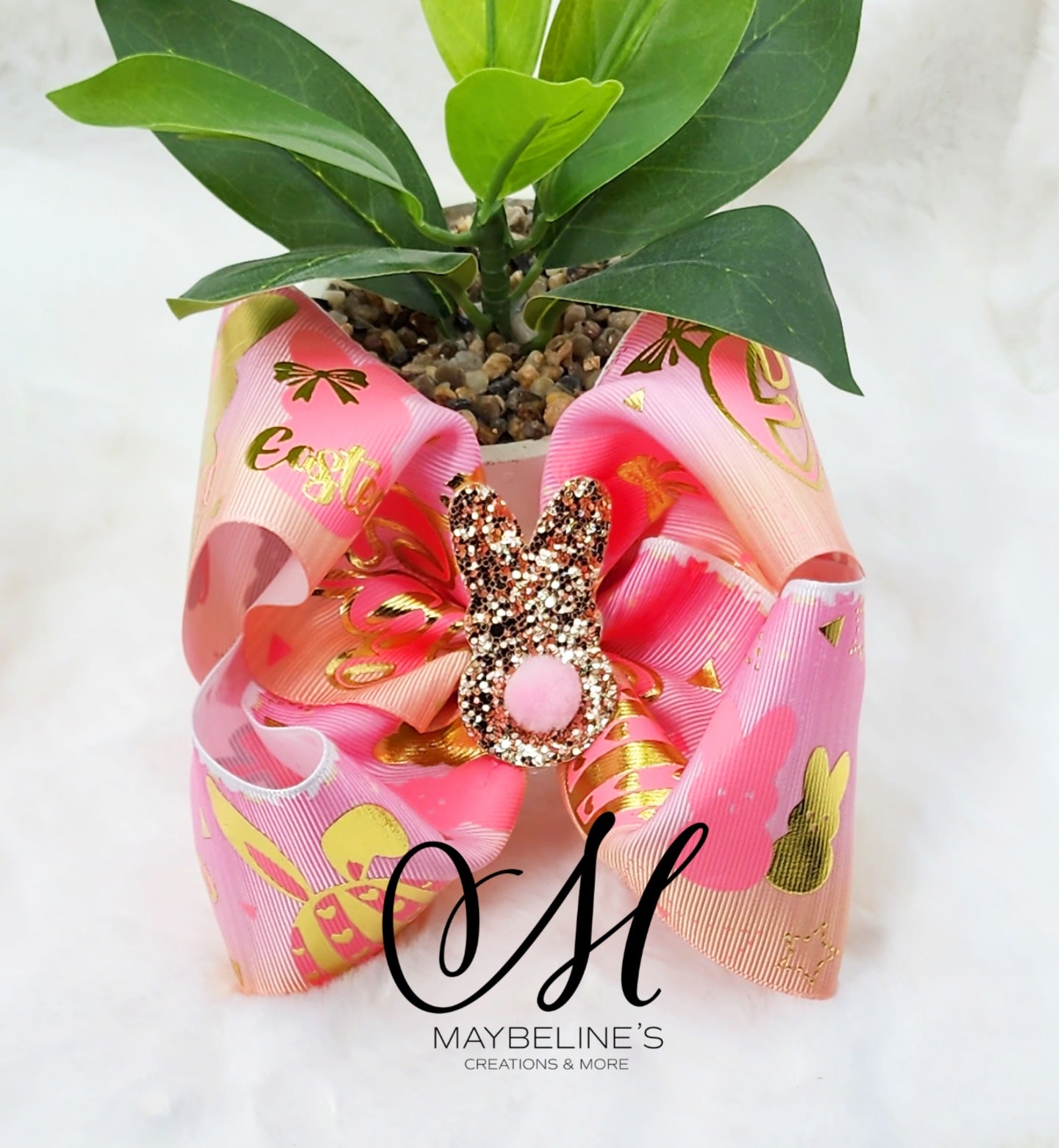 Pink Easter bunny hairbow