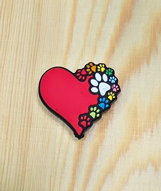 Rainbow dog paw heart silicone focal bead - A185b