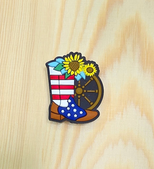 Western boots and flag silicone focal bead - A158c