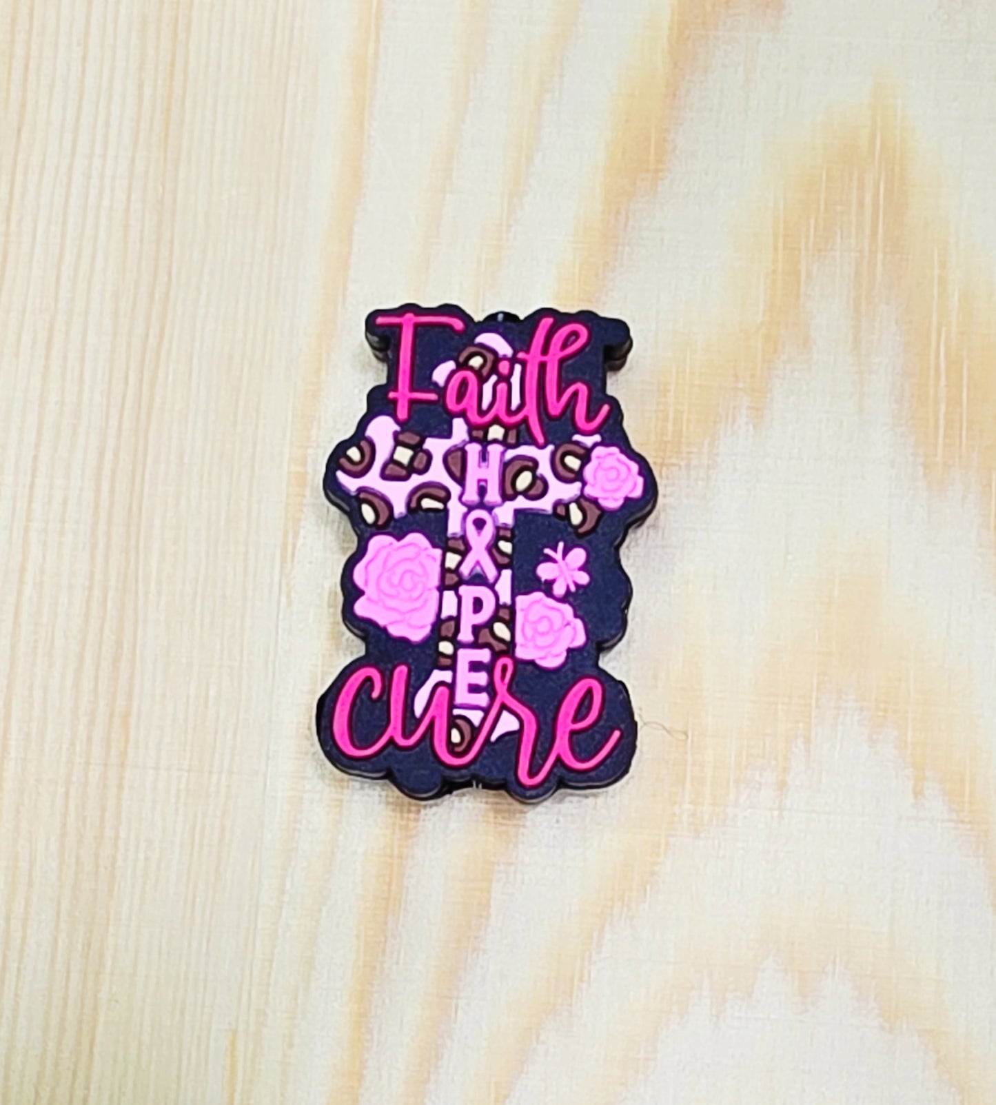 Faith Hope Cure cross silicone focal bead - A165