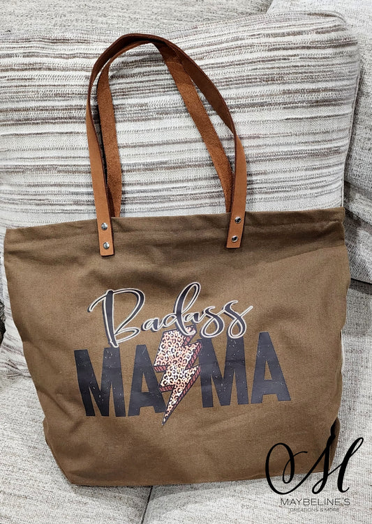 Badass Mama Olive Canvas Tote Bag