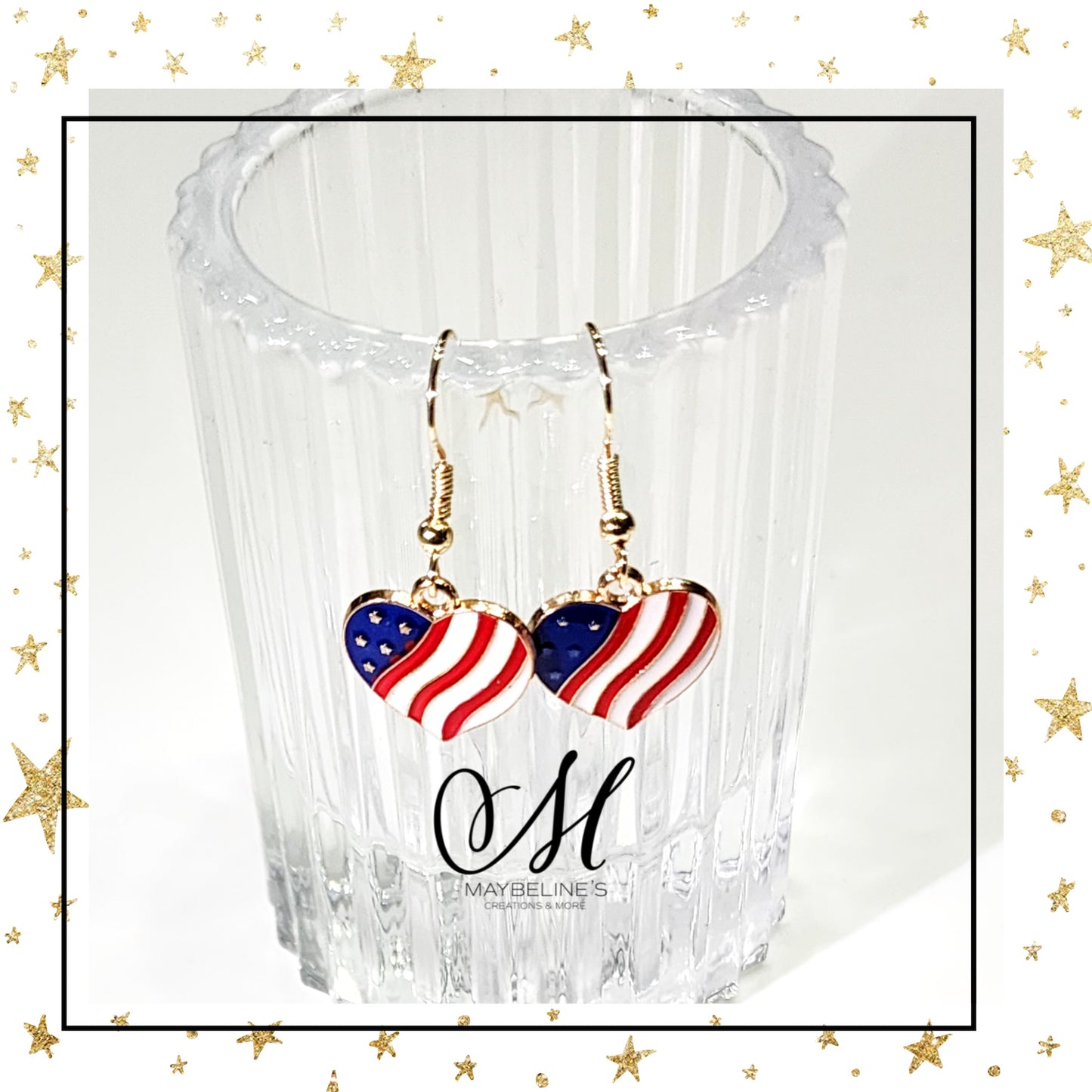 American flag heart earrings. Red White Blue earrings