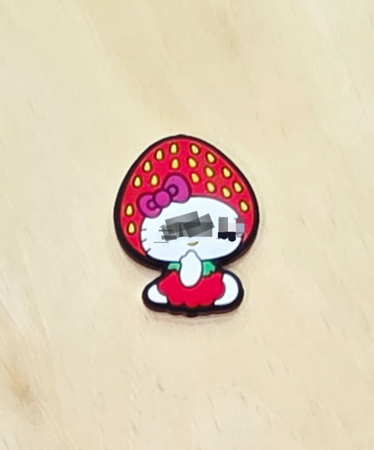 White kitty strawberry silicone focal bead A216, HK