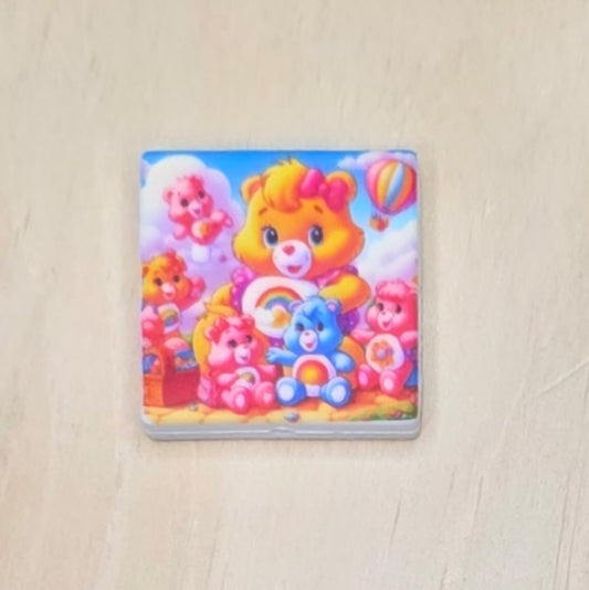 Cute bear family printed silicone focal bead A212B