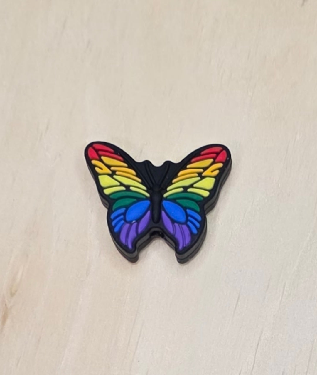 Rainbow butterfly silicone focal bead A187A