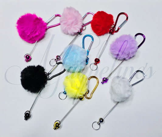 DIY Beadable Keychain Bar With Pom Pom, Metal Blank Beadable Keychain Bar, Keychain For Beads, Color Keychain Bead Bars, DIY Blank Keychains