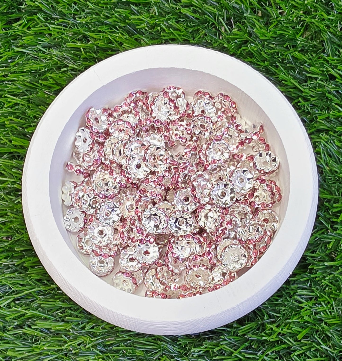 12mm pink rhinestone spacers