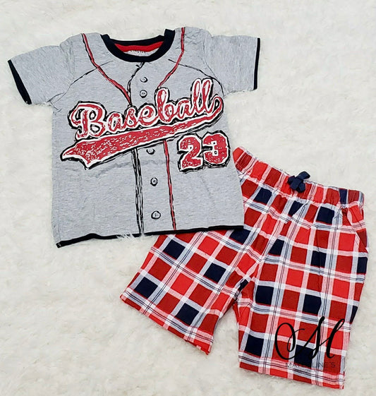 Boys Baseball Jersey Plaid short set