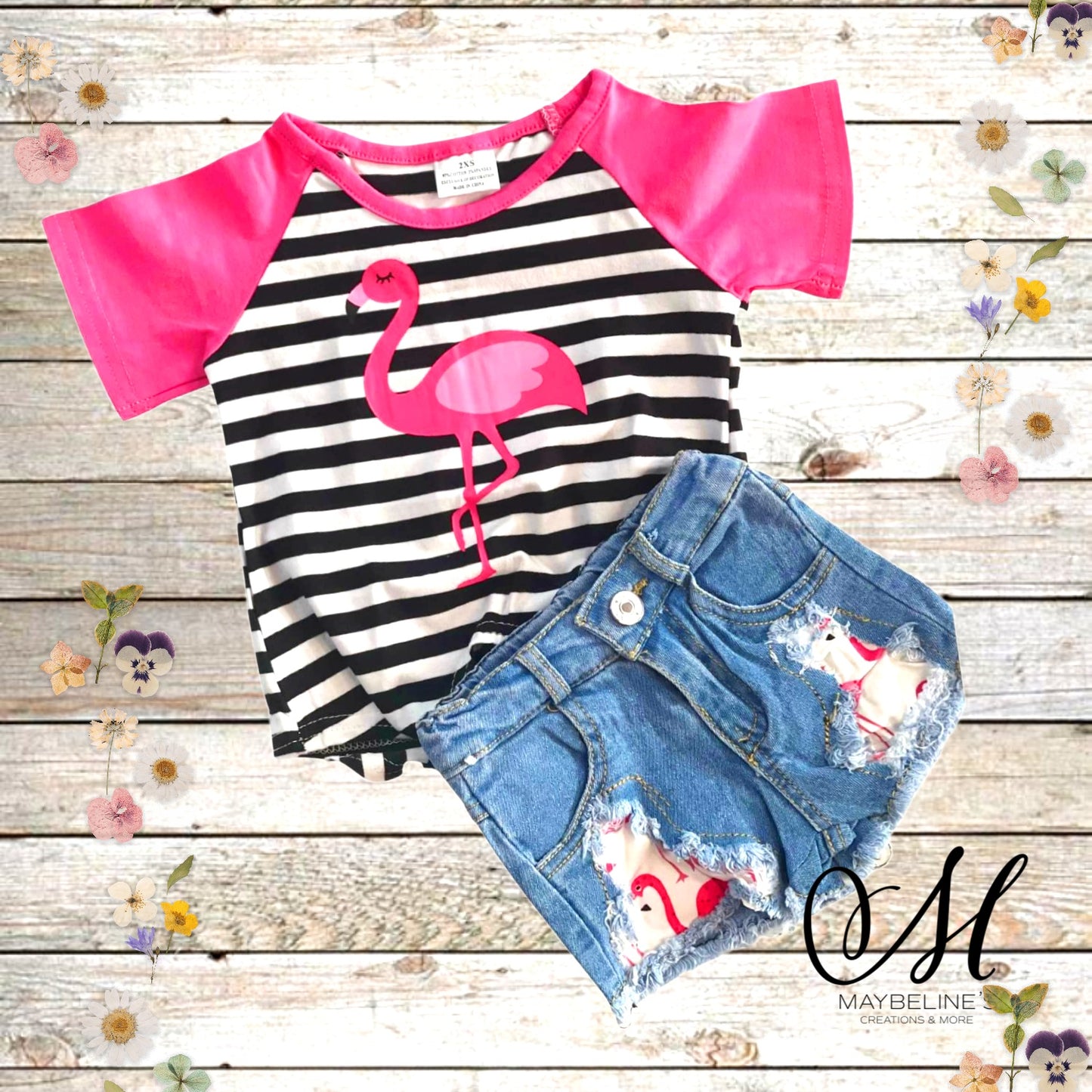 Girls Flamingo Denim Shorts Outfit