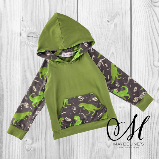 Kids Green Dinosaurs & Skeletons Hoodie (Size 2T)