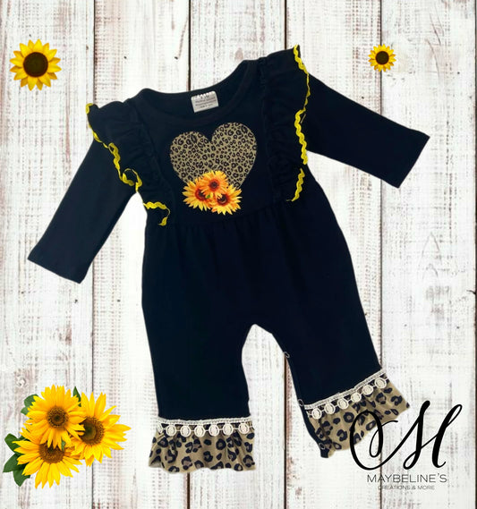 Leopard Heart & Sunflowers Romper 