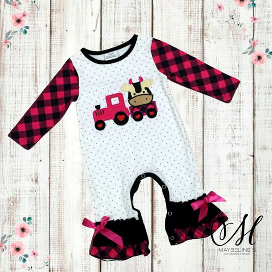 Cow & Tractor Applique Romper