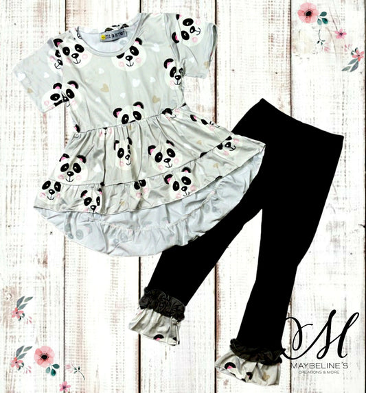 Girls Panda Monium Ruffled Tunic Set