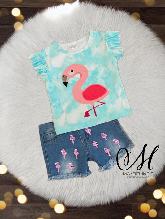 Flamingo Denim short set