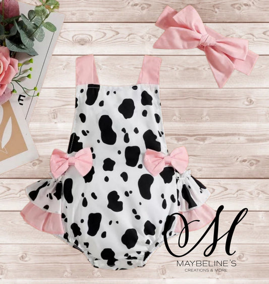 2pcs Baby Girls Cute Cow Onesie & Headband Set